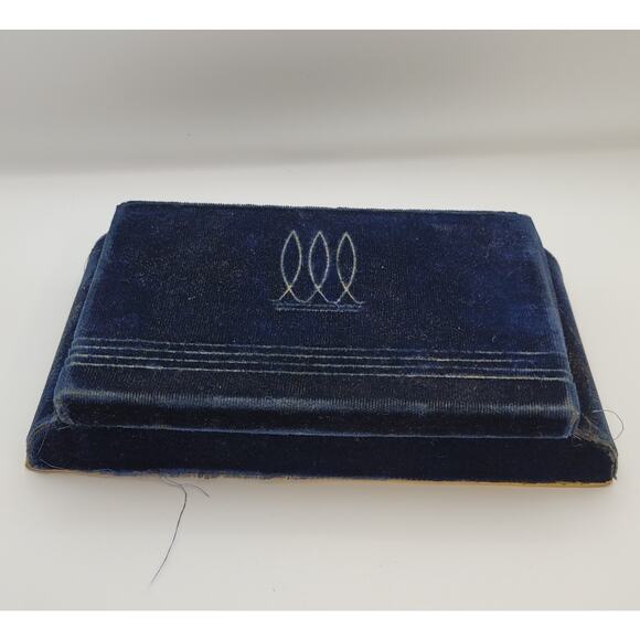 Vintage Velvet Deltah Jewelry Box Presentaion Box Blue 2 Layers Art Deco Design - Picture 1 of 16